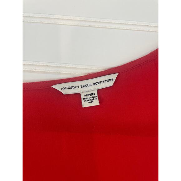 American Eagle Red Romper Tie Front Cut Out Bell Sleeve Smocked Ruffle Size M - Picture 4 of 8